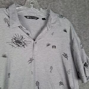 Travis Mathew Polo Shirt Mens Large Palm Tree Skeleton Embroidered Print Golf